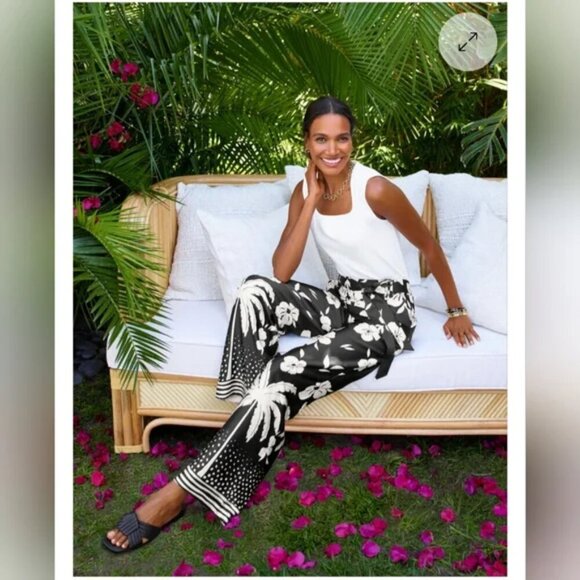 New with Tags Talbots Floral Black and White Wide-Leg Pants sz small - Picture 3 of 5